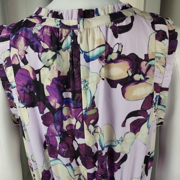 Banana Republic Floral Lilac Sleeveless Tiered A-Line Dress Size 10 Midi Length - Picture 5 of 11